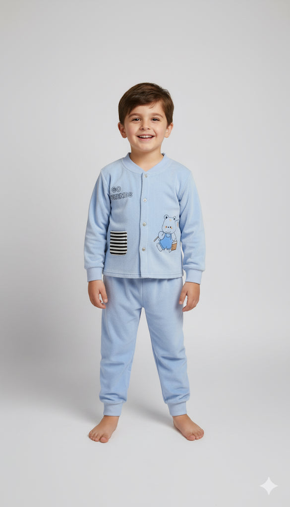 Sky blue sleepy bear velvet tracksuit