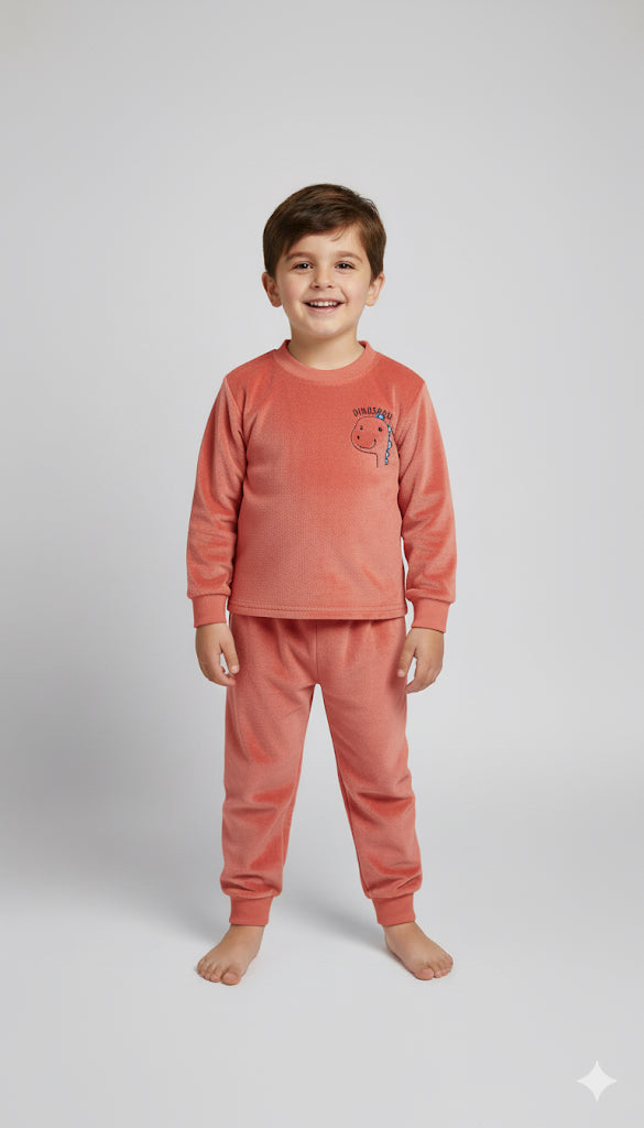 Red/terracotta dinosaur velvet tracksuit