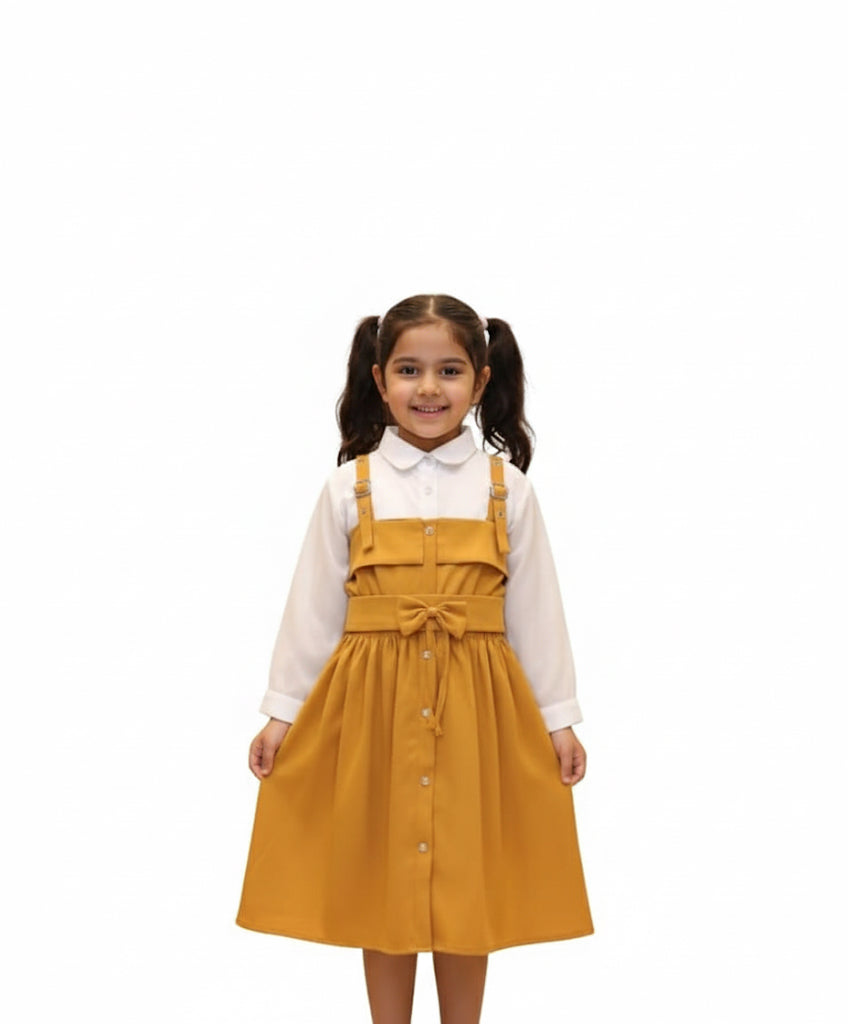 Warm ochre stylish pinafore frockset