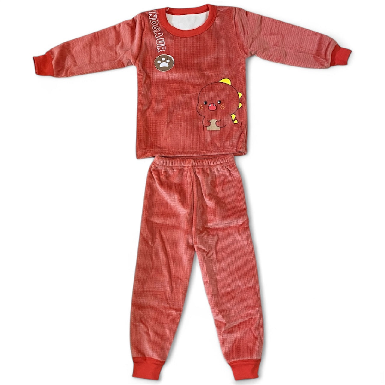 Red/terracotta dinosaur velvet tracksuit