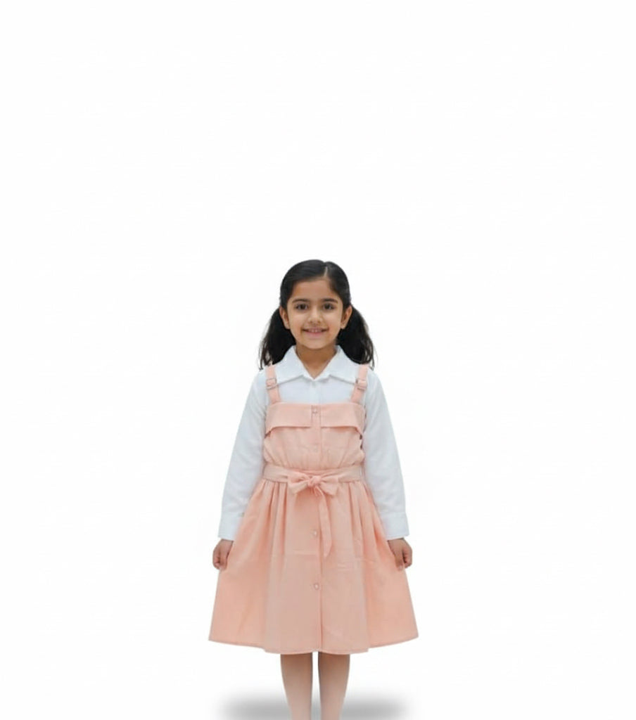 Sweet peach stylish pinfore frockset
